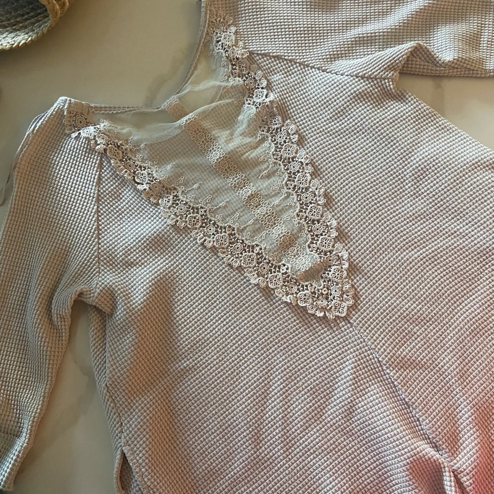 Lace Trim Waffle Knit Top